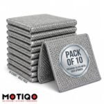 Pack of 10 Motiqo premium silver mesh dish sponges stacked together
