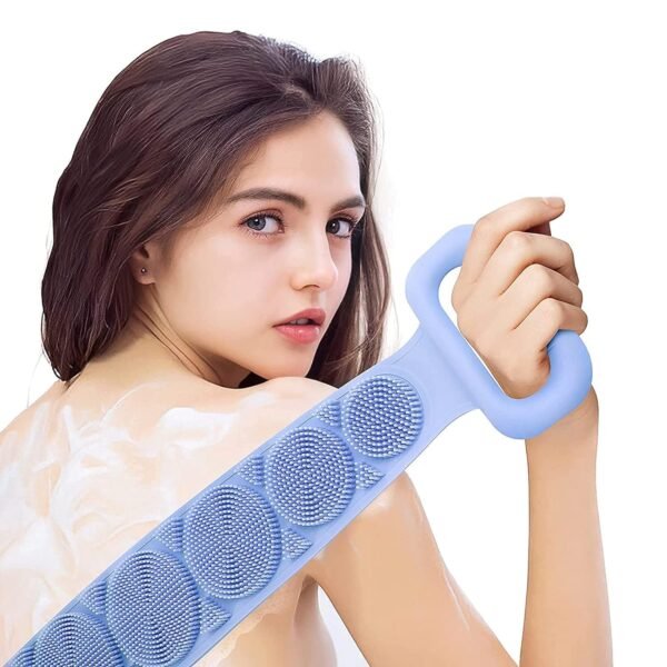 MOTIQO Silicone Body Scrubber Bath Body Cleaning Belt, Skin Brush Belt For Bathing Body Dirt Removal, For Kids Men's & Women Purple Pink Sky-Blue Light Green (Qty-1)