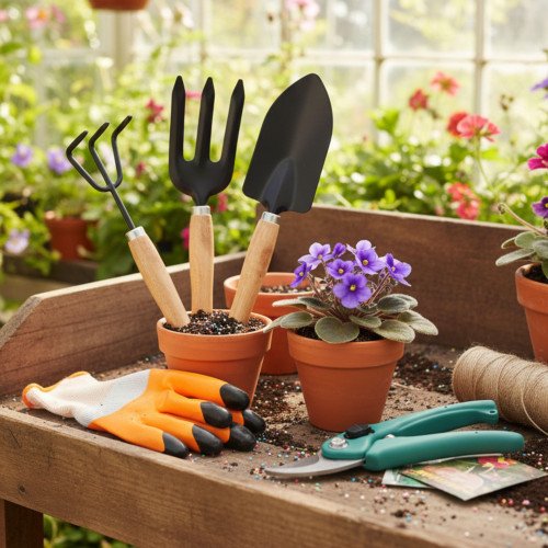 Motiqo Gardening Tool Set 5 Pcs Pruner Shears, Hand Cultivator, Trowel & Fork with Wooden Handle for Planting, Garden Gloves, Weeding, Pruning, Farming Equipment & Essential Garden Kit