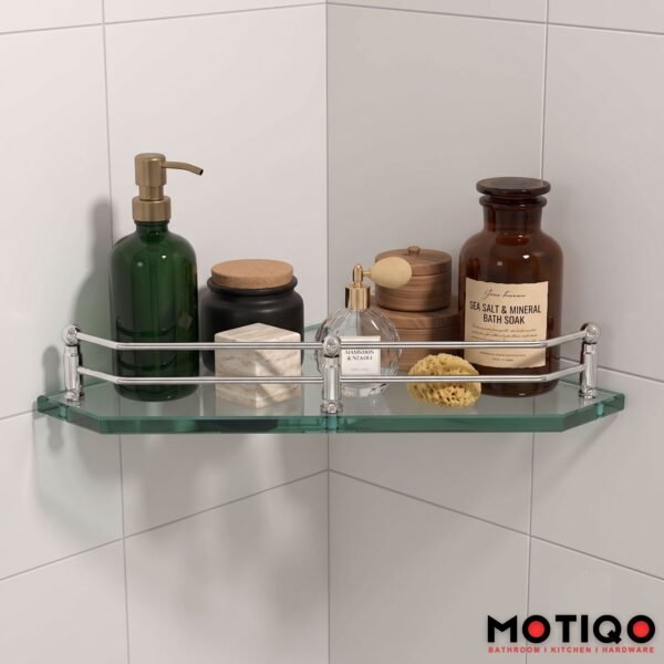 MOTIQO Diamond Glass Corner Wall Shelf | Multipurpose Bathroom Organizer & Kitchen Storage Rack | Unique Diamond Shape (9×9 Inches, Set of 1)