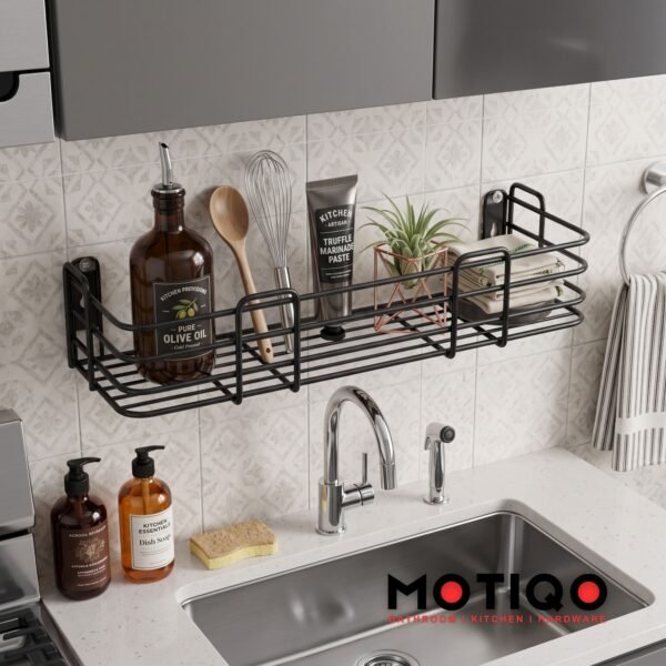 Motiqo Stainless Steel Bathroom Shelf (18x5 Inch) – Wall Mount Storage Rack & Organizer for Bathroom & Kitchen (Black Matt)