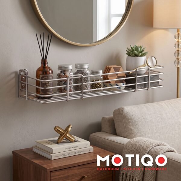 Motiqo Stainless Steel Bathroom Shelf (18x5 Inch) – Wall Mount Storage Rack & Organizer for Bathroom & Kitchen (Silver)