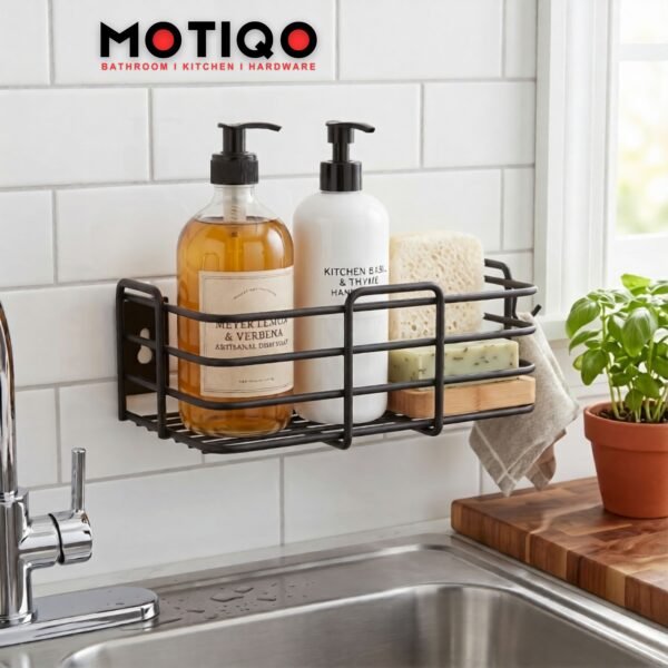 Motiqo Stainless Steel Bathroom Shelf (9x5 Inch) – Wall Mount Storage Rack & Organizer for Bathroom & Kitchen (Matte Black)
