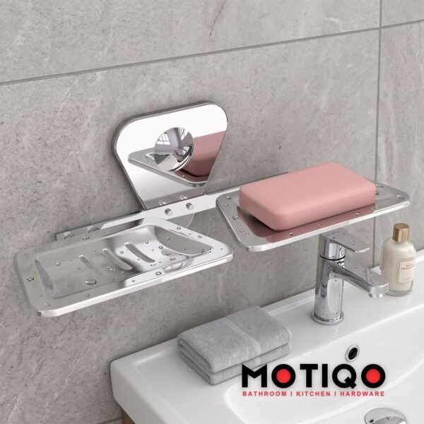 Motiqo Stainless Steel Double Soap Holder for Bathroom, Soap Dish, Soap Case, Soap Stand with Chrome Finish, Bathroom Accessories (Maxx) Silver