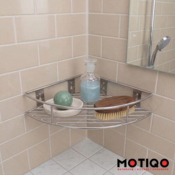 Motiqo Stainless Steel Bathroom Corner Shelf – 9x9 Inch Wall Mount Rack for Bathroom & Kitchen Organizer (Silver)