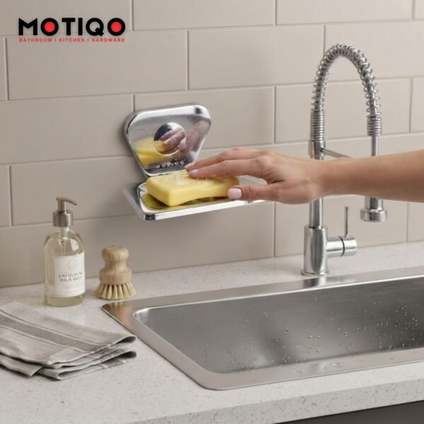 Motiqo Stainless Steel Single Soap Holder for Bathroom, Soap Dish, Soap Case, Soap Stand with Chrome Finish, Bathroom Accessories (Maxx) Silver