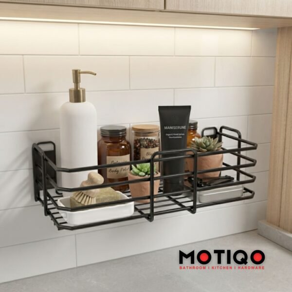 Motiqo Stainless Steel Bathroom Shelf – 15x5 Inch Wall Mount Rack for Bathroom & Kitchen Organizer (Black)