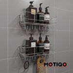 MOTIQO Stainless Steel Self Adhesive Wall Mount Multi-Purpose Bathroom Shelf (Silver) - Image 2