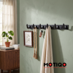 Motiqo Premium Aluminum Wall-Mounted Hook Rail – 6 Hooks, Matte Black Finish - Image 2