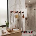 Motiqo Premium Aluminum Wall-Mounted Hook Rail – 4 Hooks, Rose Gold - Matte Black Finish - Image 4