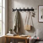 Motiqo Premium Aluminum Wall-Mounted Hook Rail – 6 Hooks, Matte Black Finish (S Hook)