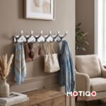 Motiqo Premium Aluminum Wall-Mounted Hook Rail – 6 Hooks, Silver Chrome Finish (S Hook)