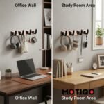 Motiqo Premium Aluminum Wall-Mounted Hook Rail – 4 Hooks, Rose Gold - Matte Black Finish - Image 7