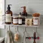 MOTIQO Stainless Steel Self Adhesive Wall Mount Multi-Purpose Bathroom Shelf (Silver) - Image 5
