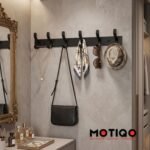 Motiqo Premium Aluminum Wall-Mounted Hook Rail – 6 Hooks, Matte Black Finish (S Hook) - Image 5