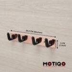 Motiqo Premium Aluminum Wall-Mounted Hook Rail – 4 Hooks, Rose Gold - Matte Black Finish - Image 9